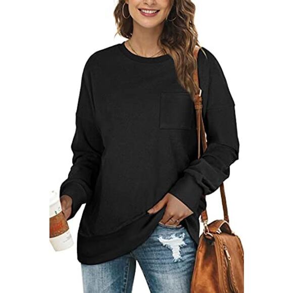 Old Navy Long Sleeve Black Slouchy Relaxed Sweatshirt Pocket XL Tall NEW Womens - Picture 1 of 9
